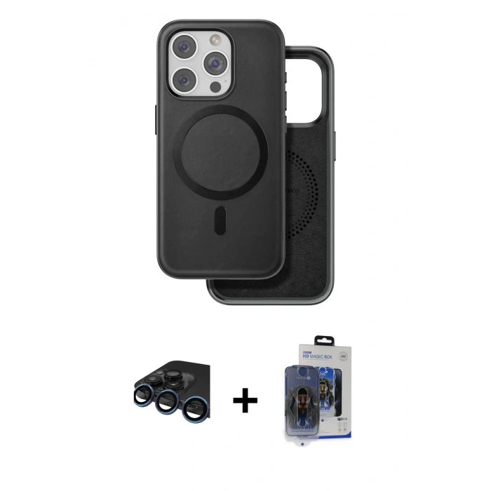 MARSİLYAN™- iPhone 15 Pro Max Kılıf Pusula Işık Koleksiyonu - Siyah Vanessa Magic Cam + Raze Metal Kamera Lens - LT