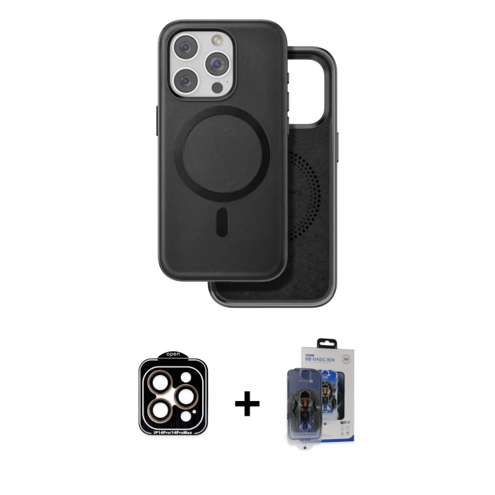 MARSİLYAN™- iPhone 15 Pro Max Kılıf Pusula Işık Koleksiyonu - Siyah Vanessa Magic Cam + PVD Metal Kamera Lens - TU