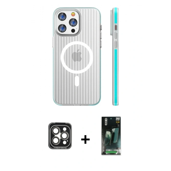 MARSİLYAN™- iPhone 15 Pro Max Kılıf Pusula Minimal Koleksiyonu - Siyah 360 Mat Full Body Arka Koruyucu + PVD Metal Kamera Lens - GI