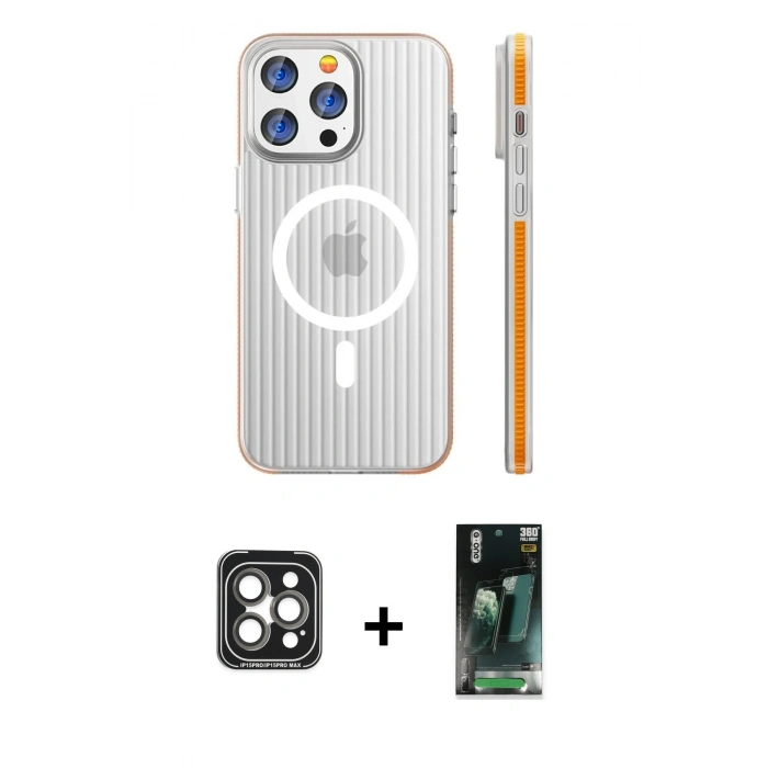 MARSİLYAN™- iPhone 15 Pro Max Kılıf Pusula Minimal Koleksiyonu - Siyah 360 Mat Full Body Arka Koruyucu + PVD Metal Kamera Lens - GI