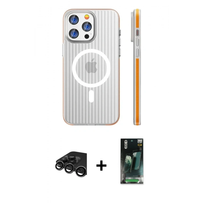 MARSİLYAN™- iPhone 15 Pro Max Kılıf Pusula Minimal Koleksiyonu - Siyah 360 Mat Full Body Arka Koruyucu + Titanyum Gri Raze Metal Kamera Lens