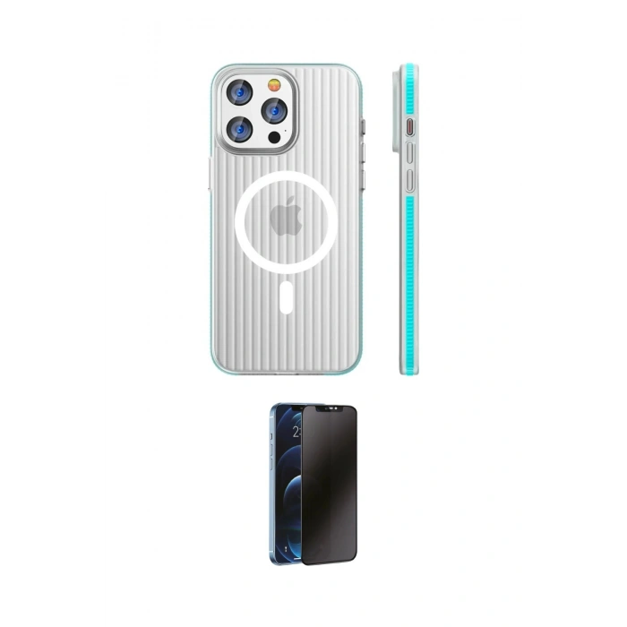 MARSİLYAN™- iPhone 15 Pro Max Kılıf Pusula Minimal Koleksiyonu - Siyah 3D Antistatik Hayalet Cam Ekran Koruyucu