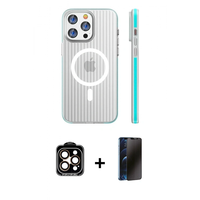 MARSİLYAN™- iPhone 15 Pro Max Kılıf Pusula Minimal Koleksiyonu - Siyah 3D Antistatik Hayalet Cam Ekran Koruyucu + PVD Metal Kamera Lens - TU