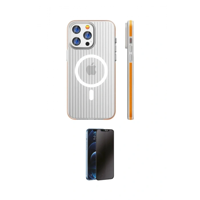 MARSİLYAN™- iPhone 15 Pro Max Kılıf Pusula Minimal Koleksiyonu - Siyah 3D Antistatik Hayalet Cam Ekran Koruyucu
