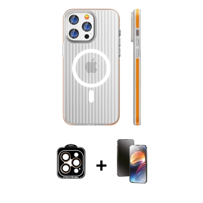 MARSİLYAN™- iPhone 15 Pro Max Kılıf Pusula Minimal Koleksiyonu - Siyah 3D Antistatik Mat Seramik Nano Ekran Koruyucu + PVD Metal Kamera Lens - TU