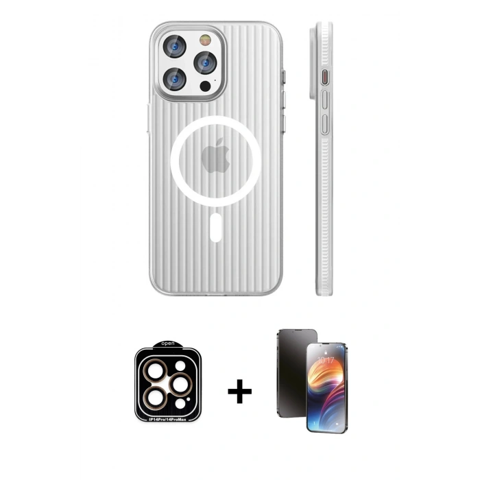 MARSİLYAN™- iPhone 15 Pro Max Kılıf Pusula Minimal Koleksiyonu - Siyah 3D Antistatik Mat Seramik Nano Ekran Koruyucu + PVD Metal Kamera Lens - TU
