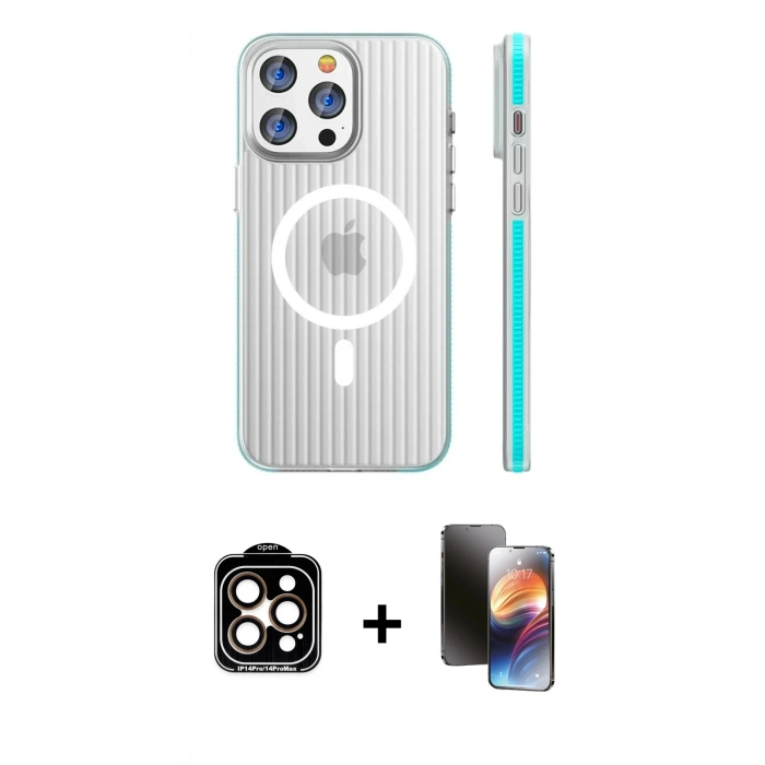 MARSİLYAN™- iPhone 15 Pro Max Kılıf Pusula Minimal Koleksiyonu - Siyah 3D Antistatik Mat Seramik Nano Ekran Koruyucu + PVD Metal Kamera Lens - TU