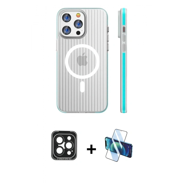 MARSİLYAN™- iPhone 15 Pro Max Kılıf Pusula Minimal Koleksiyonu - Siyah 3D Antistatik Seramik Nano Ekran Koruyucu + PVD Metal Kamera Lens - SH