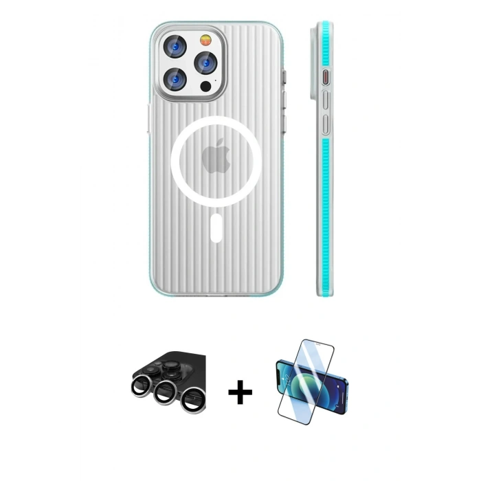 MARSİLYAN™- iPhone 15 Pro Max Kılıf Pusula Minimal Koleksiyonu - Siyah 3D Antistatik Seramik Nano Ekran Koruyucu + Raze Metal Kamera Lens - GS