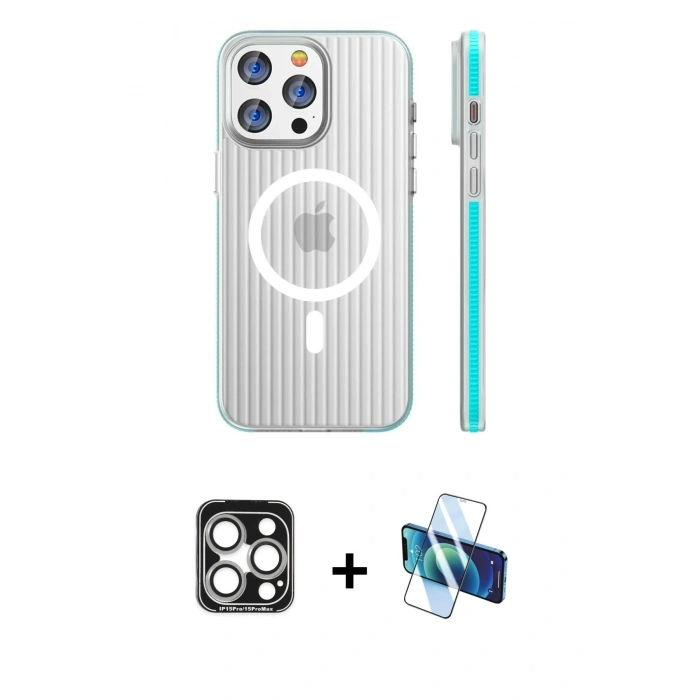 MARSİLYAN™- iPhone 15 Pro Max Kılıf Pusula Minimal Koleksiyonu - Siyah 3D Antistatik Seramik Nano Ekran Koruyucu + PVD Metal Kamera Lens - GS