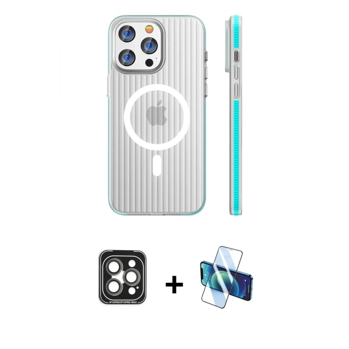 MARSİLYAN™- iPhone 15 Pro Max Kılıf Pusula Minimal Koleksiyonu - Siyah 3D Antistatik Seramik Nano Ekran Koruyucu + PVD Metal Kamera Lens - GI