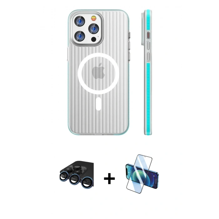 MARSİLYAN™- iPhone 15 Pro Max Kılıf Pusula Minimal Koleksiyonu - Siyah 3D Antistatik Seramik Nano Ekran Koruyucu + Raze Metal Kamera Lens - LT