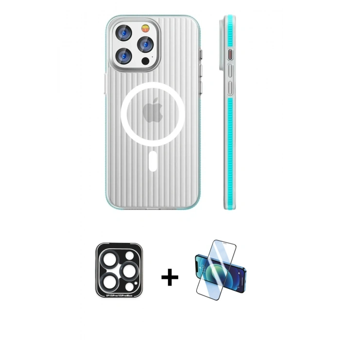 MARSİLYAN™- iPhone 15 Pro Max Kılıf Pusula Minimal Koleksiyonu - Siyah 3D Antistatik Seramik Nano Ekran Koruyucu + PVD Metal Kamera Lens - LT