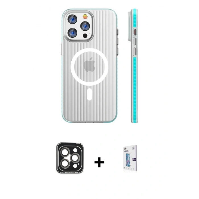MARSİLYAN™- iPhone 15 Pro Max Kılıf Pusula Minimal Koleksiyonu - Siyah Bilvis 0.18mm Plus Cam Ekran Koruyucu + PVD Metal Kamera Lens - GI