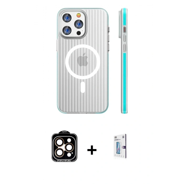 MARSİLYAN™- iPhone 15 Pro Max Kılıf Pusula Minimal Koleksiyonu - Siyah Bilvis 0.18mm Plus Cam Ekran Koruyucu + PVD Metal Kamera Lens - TU