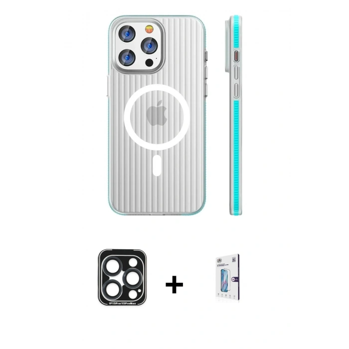 MARSİLYAN™- iPhone 15 Pro Max Kılıf Pusula Minimal Koleksiyonu - Siyah Bilvis 0.18mm Plus Cam Ekran Koruyucu + PVD Metal Kamera Lens - LT