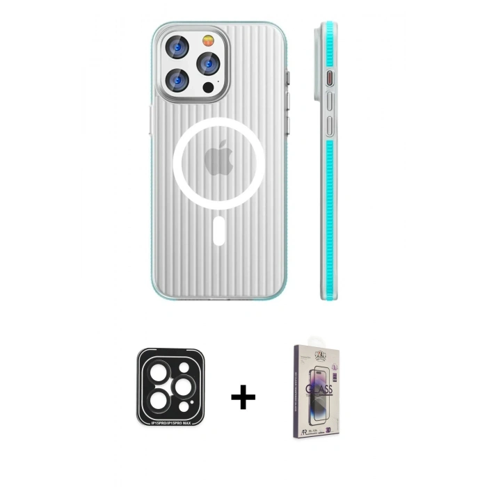 MARSİLYAN™- iPhone 15 Pro Max Kılıf Pusula Minimal Koleksiyonu - Siyah Bilvis 3D Cam Ekran Koruyucu + PVD Metal Kamera Lens - SH