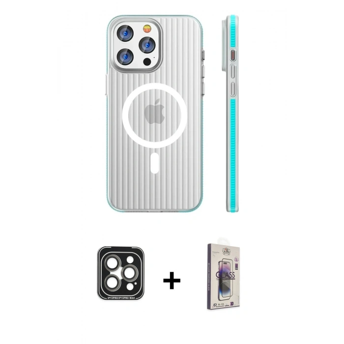 MARSİLYAN™- iPhone 15 Pro Max Kılıf Pusula Minimal Koleksiyonu - Siyah Bilvis 3D Cam Ekran Koruyucu + PVD Metal Kamera Lens - GI