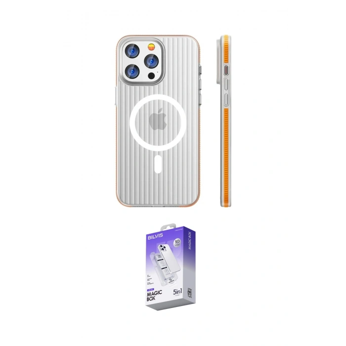 MARSİLYAN™- iPhone 15 Pro Max Kılıf Pusula Minimal Koleksiyonu - Siyah Bilvis 5in1 3D Magic Cam Ekran Koruyucu