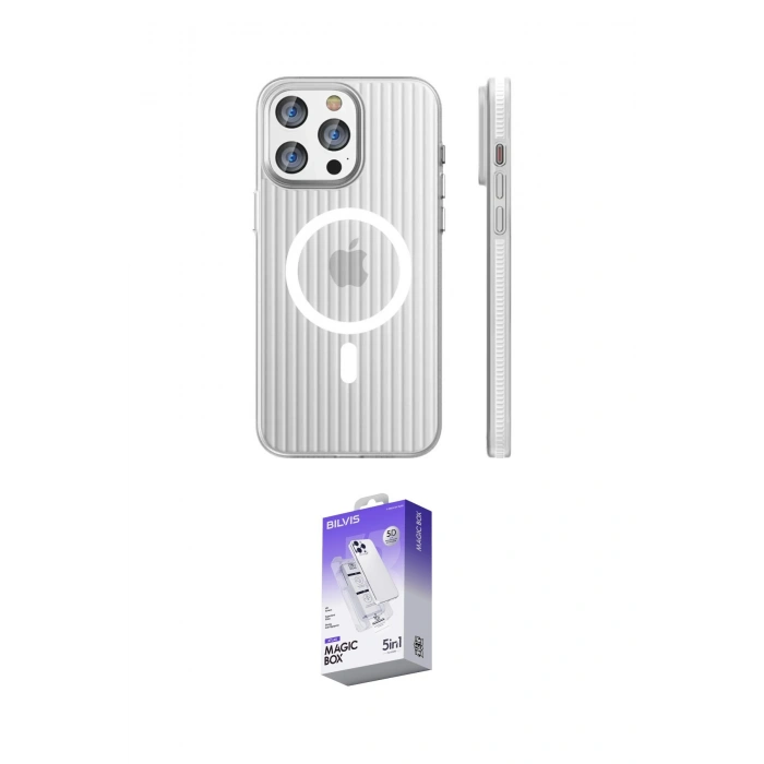 MARSİLYAN™- iPhone 15 Pro Max Kılıf Pusula Minimal Koleksiyonu - Siyah Bilvis 5in1 3D Magic Cam Ekran Koruyucu