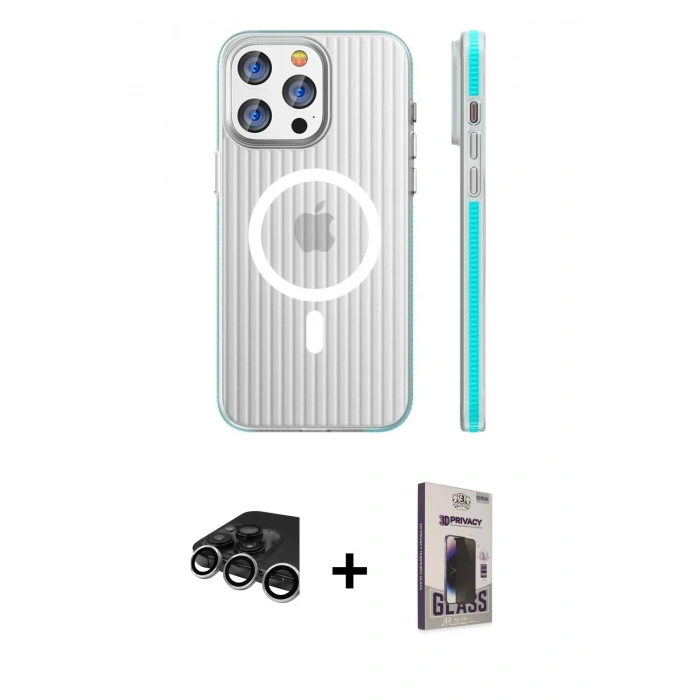MARSİLYAN™- iPhone 15 Pro Max Kılıf Pusula Minimal Koleksiyonu - Siyah Bilvis Hayalet Cam Ekran Koruyucu + Raze Metal Kamera Lens - GS