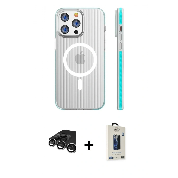 MARSİLYAN™- iPhone 15 Pro Max Kılıf Pusula Minimal Koleksiyonu - Siyah Bilvis Hayalet Cam Ekran Koruyucu + Raze Metal Kamera Lens - GS