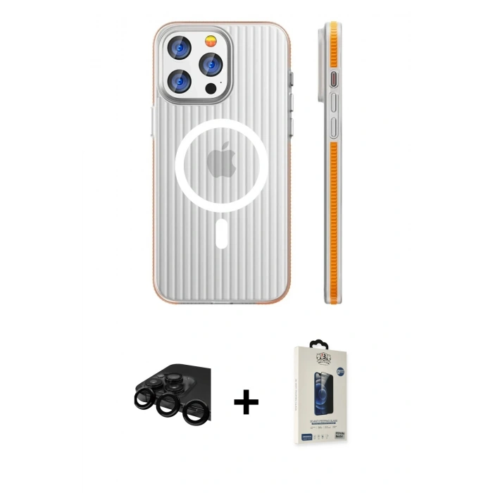 MARSİLYAN™- iPhone 15 Pro Max Kılıf Pusula Minimal Koleksiyonu - Siyah Bilvis Hayalet Cam Ekran Koruyucu + Siyah Raze Metal Kamera Lens