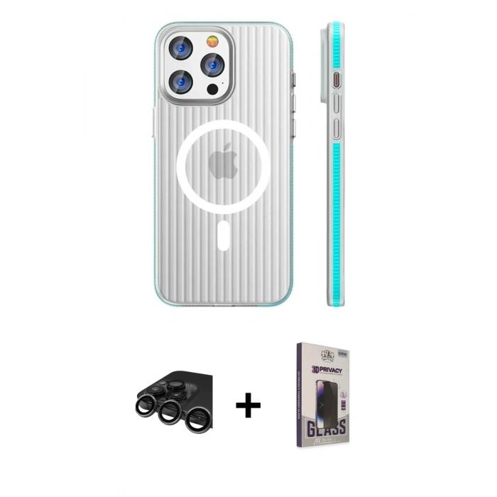 MARSİLYAN™- iPhone 15 Pro Max Kılıf Pusula Minimal Koleksiyonu - Siyah Bilvis Hayalet Cam Ekran Koruyucu + Raze Metal Kamera Lens - TMGI