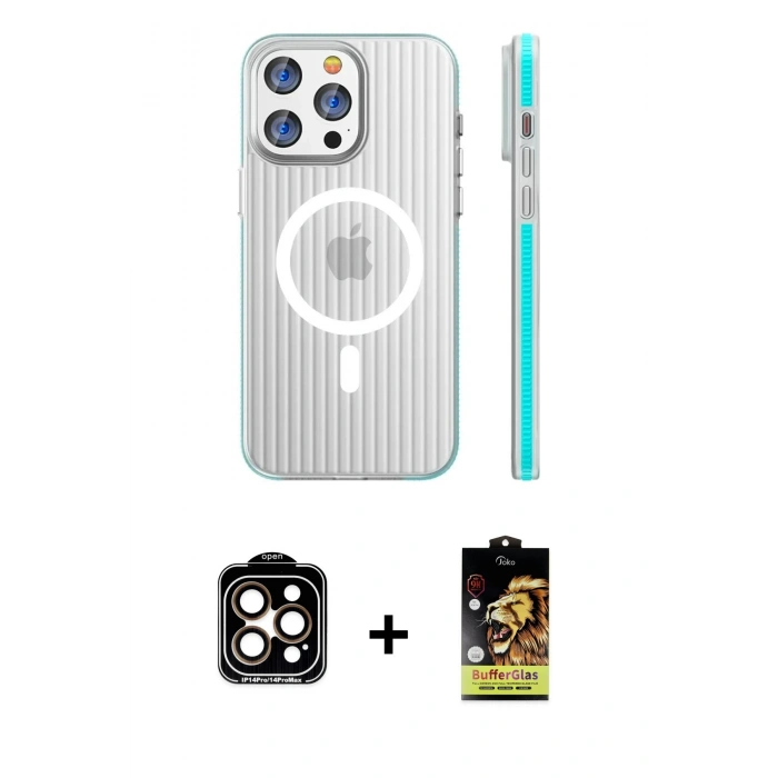 MARSİLYAN™- iPhone 15 Pro Max Kılıf Pusula Minimal Koleksiyonu - Siyah Buffer Cam Ekran Koruyucu + PVD Metal Kamera Lens - TU