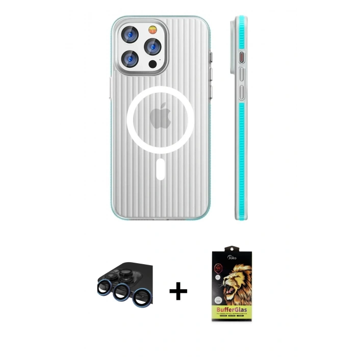 MARSİLYAN™- iPhone 15 Pro Max Kılıf Pusula Minimal Koleksiyonu - Siyah Buffer Cam Ekran Koruyucu + Raze Metal Kamera Lens - LT