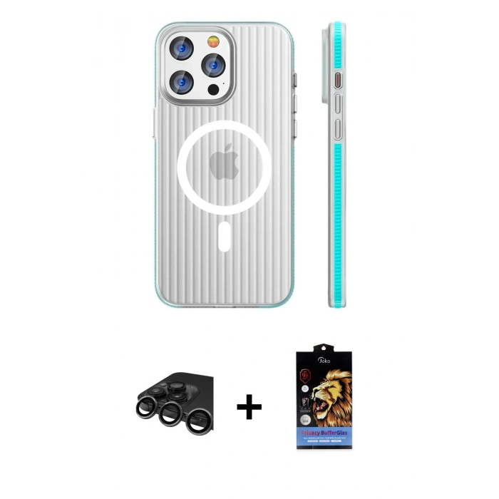 MARSİLYAN™- iPhone 15 Pro Max Kılıf Pusula Minimal Koleksiyonu - Siyah Buffer Hayalet Cam Ekran Koruyucu + Raze Metal Kamera Lens - TMGI