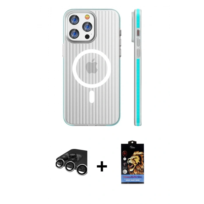 MARSİLYAN™- iPhone 15 Pro Max Kılıf Pusula Minimal Koleksiyonu - Siyah Buffer Hayalet Cam Ekran Koruyucu + Raze Metal Kamera Lens - GS