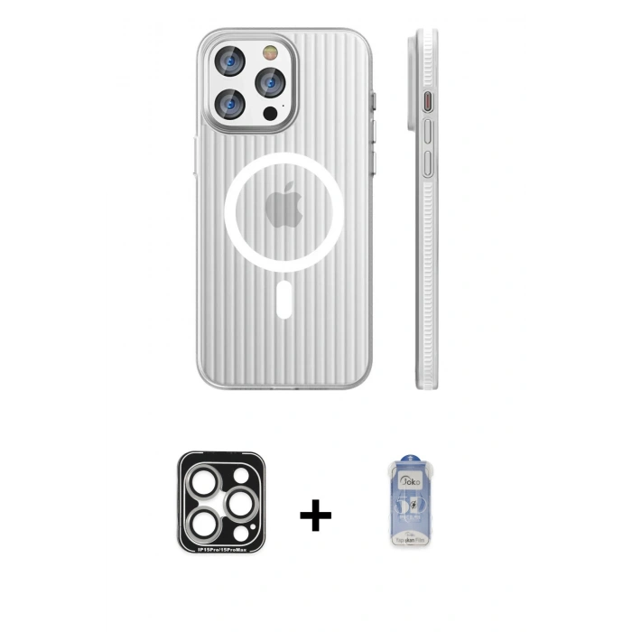 MARSİLYAN™- iPhone 15 Pro Max Kılıf Pusula Minimal Koleksiyonu - Siyah Joko Magic 5D Cam + PVD Metal Kamera Lens - GS