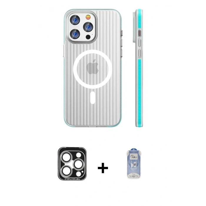 MARSİLYAN™- iPhone 15 Pro Max Kılıf Pusula Minimal Koleksiyonu - Siyah Joko Magic 5D Cam + PVD Metal Kamera Lens - GS