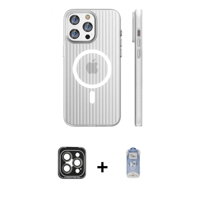 MARSİLYAN™- iPhone 15 Pro Max Kılıf Pusula Minimal Koleksiyonu - Siyah Joko Magic 5D Cam + PVD Metal Kamera Lens - GI