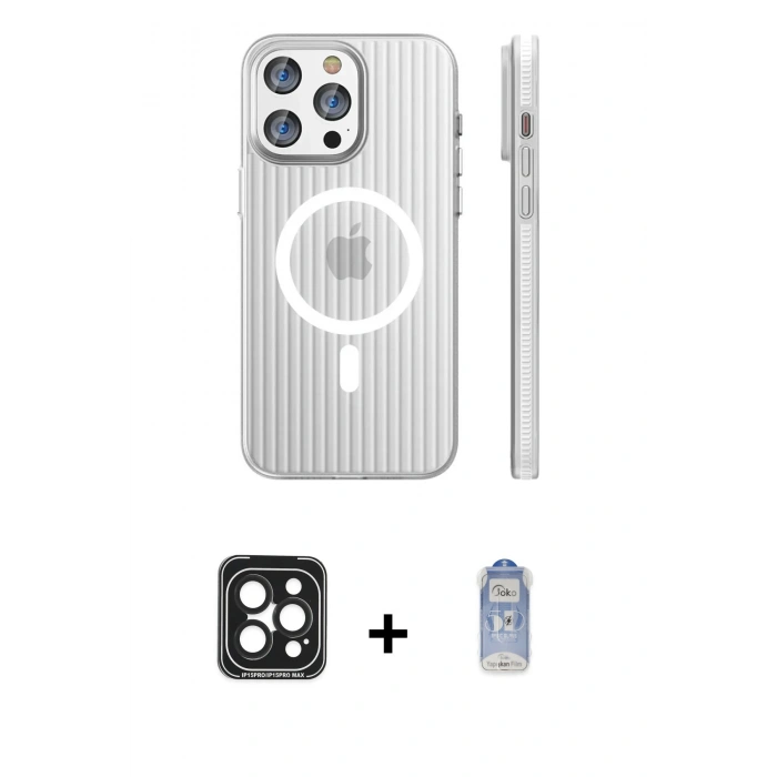 MARSİLYAN™- iPhone 15 Pro Max Kılıf Pusula Minimal Koleksiyonu - Siyah Joko Magic 5D Cam + PVD Metal Kamera Lens - SH