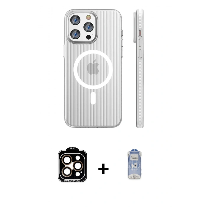 MARSİLYAN™- iPhone 15 Pro Max Kılıf Pusula Minimal Koleksiyonu - Siyah Joko Magic 5D Cam + PVD Metal Kamera Lens - TU