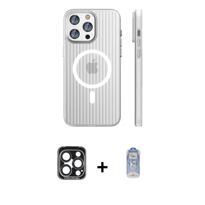 MARSİLYAN™- iPhone 15 Pro Max Kılıf Pusula Minimal Koleksiyonu - Siyah Joko Magic 5D Cam + PVD Metal Kamera Lens - LT