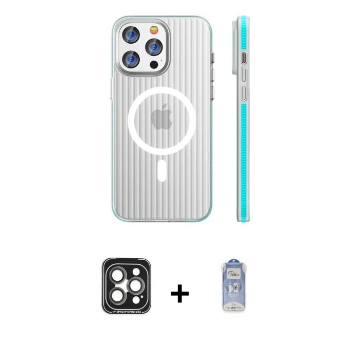 MARSİLYAN™- iPhone 15 Pro Max Kılıf Pusula Minimal Koleksiyonu - Siyah Joko Magic 5D Cam + PVD Metal Kamera Lens - GI