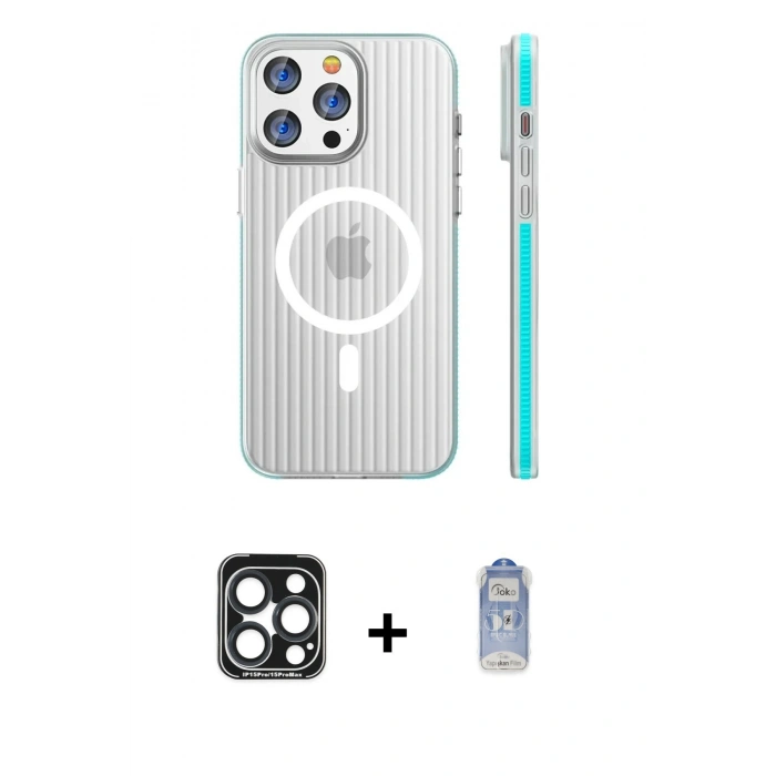 MARSİLYAN™- iPhone 15 Pro Max Kılıf Pusula Minimal Koleksiyonu - Siyah Joko Magic 5D Cam + PVD Metal Kamera Lens - LT