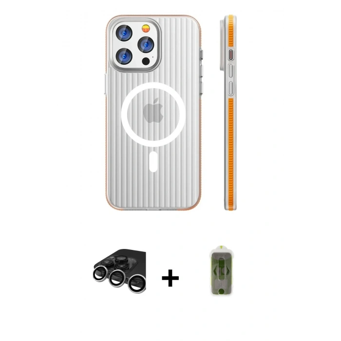 MARSİLYAN™- iPhone 15 Pro Max Kılıf Pusula Minimal Koleksiyonu - Siyah Joko Magic 5D Hayalet Cam + Gümüş Raze Metal Kamera Lens