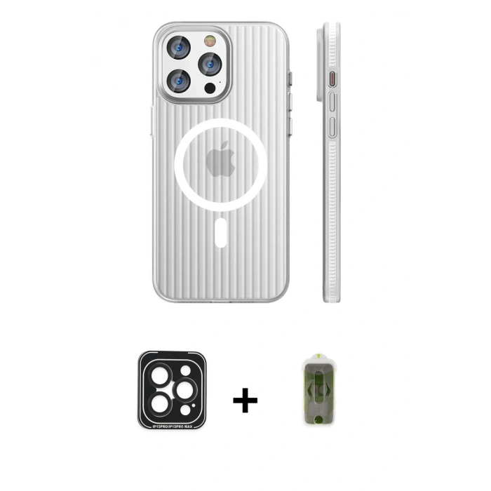 MARSİLYAN™- iPhone 15 Pro Max Kılıf Pusula Minimal Koleksiyonu - Siyah Joko Magic 5D Hayalet Cam + Siyah PVD Metal Kamera Lens