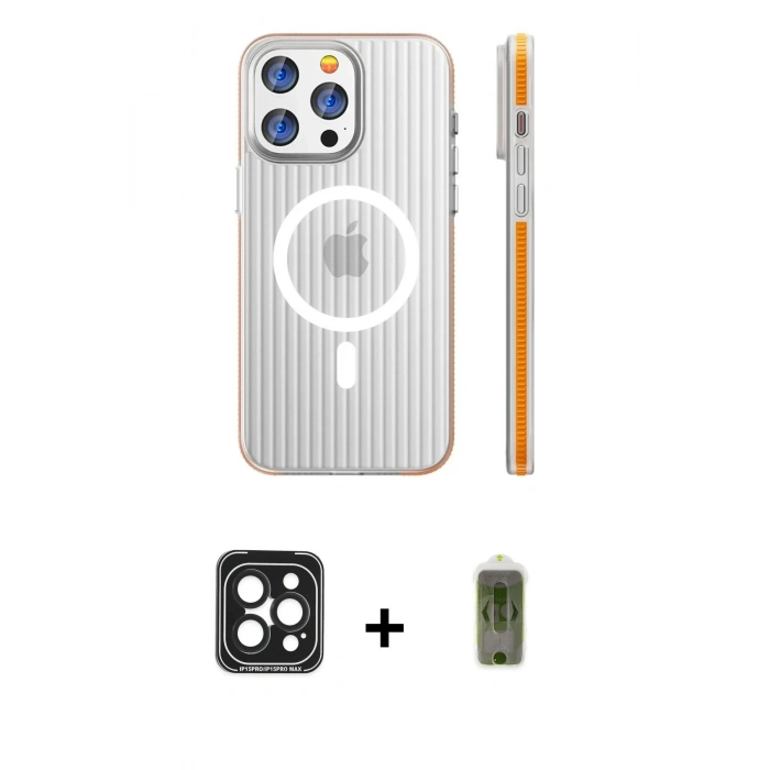 MARSİLYAN™- iPhone 15 Pro Max Kılıf Pusula Minimal Koleksiyonu - Siyah Joko Magic 5D Hayalet Cam + Siyah PVD Metal Kamera Lens