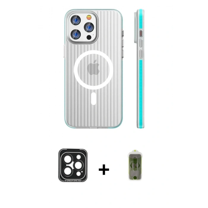 MARSİLYAN™- iPhone 15 Pro Max Kılıf Pusula Minimal Koleksiyonu - Siyah Joko Magic 5D Hayalet Cam + Siyah PVD Metal Kamera Lens