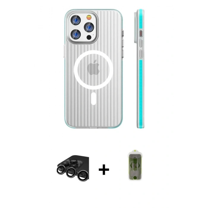 MARSİLYAN™- iPhone 15 Pro Max Kılıf Pusula Minimal Koleksiyonu - Siyah Joko Magic 5D Hayalet Cam + Titanyum Gri Raze Metal Kamera Lens
