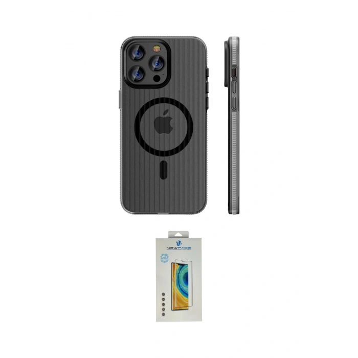 MARSİLYAN™- iPhone 15 Pro Max Kılıf Pusula Minimal Koleksiyonu - Siyah Polymer Nano Ekran Koruyucu
