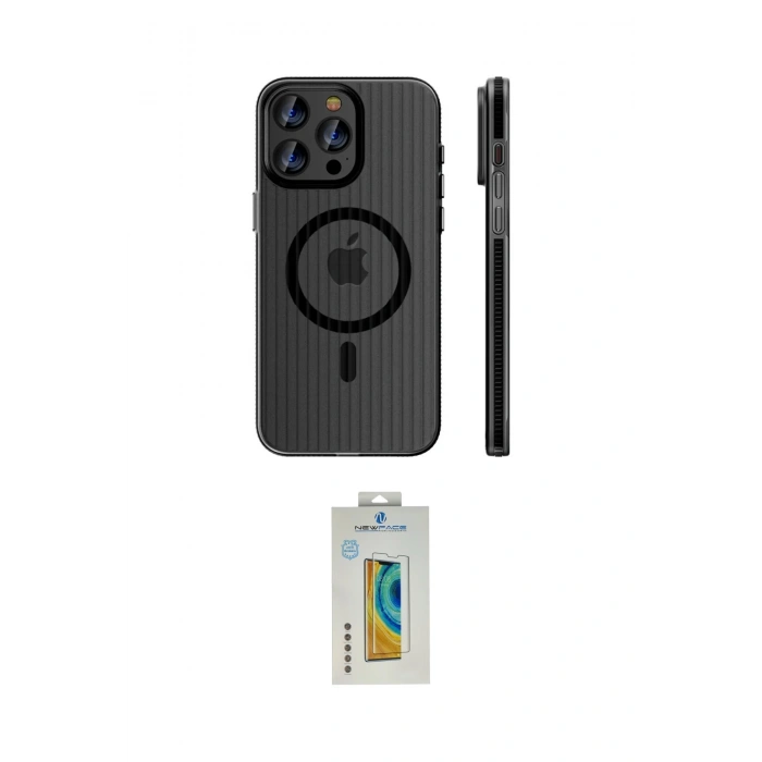 MARSİLYAN™- iPhone 15 Pro Max Kılıf Pusula Minimal Koleksiyonu - Siyah Polymer Nano Ekran Koruyucu