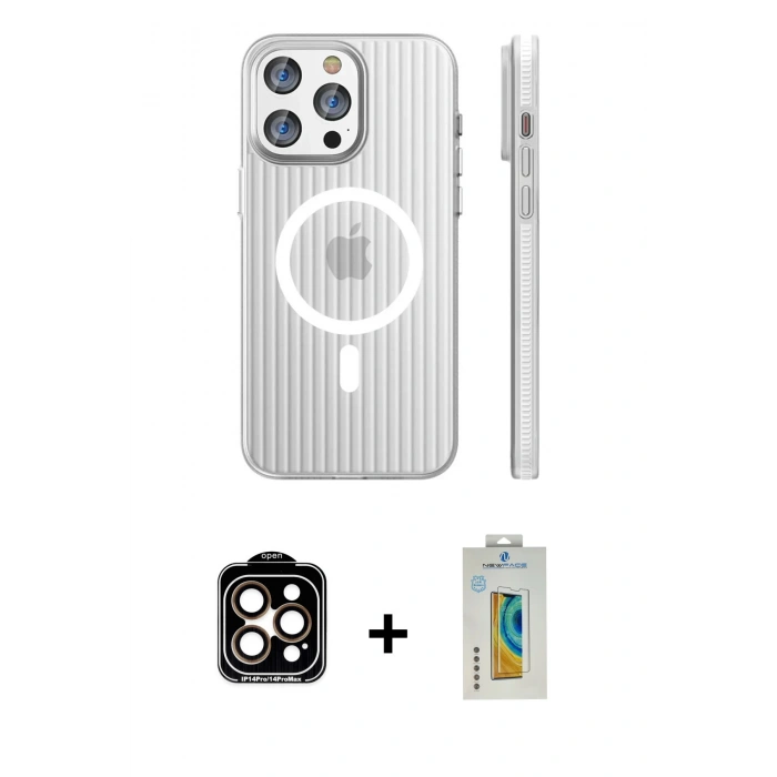 MARSİLYAN™- iPhone 15 Pro Max Kılıf Pusula Minimal Koleksiyonu - Siyah Polymer Nano Ekran Koruyucu + PVD Metal Kamera Lens - TU