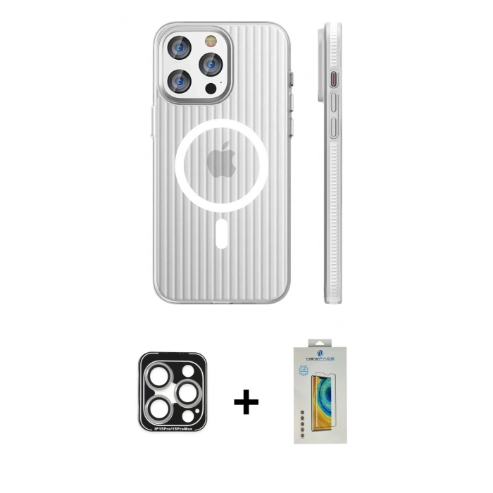 MARSİLYAN™- iPhone 15 Pro Max Kılıf Pusula Minimal Koleksiyonu - Siyah Polymer Nano Ekran Koruyucu + PVD Metal Kamera Lens - GS