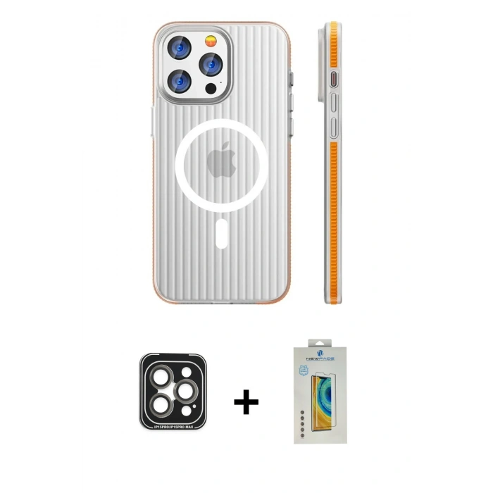 MARSİLYAN™- iPhone 15 Pro Max Kılıf Pusula Minimal Koleksiyonu - Siyah Polymer Nano Ekran Koruyucu + PVD Metal Kamera Lens - GI